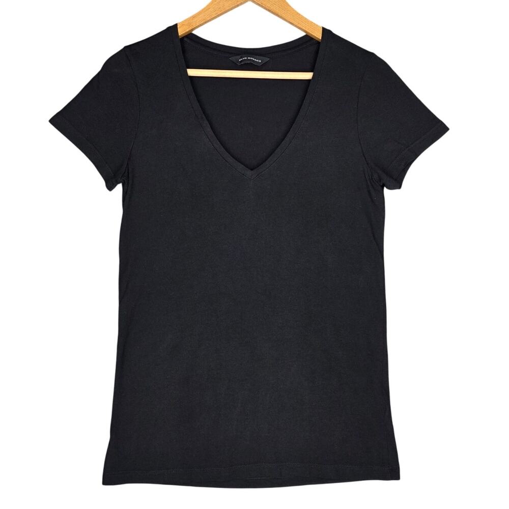 CLUB MONACO V‑NECK TEE – WOMEN’S S/P – BLACK – SHORT SLEEVE – CLASSIC FIT
